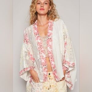 POL Pink Floral Lace Cardigan